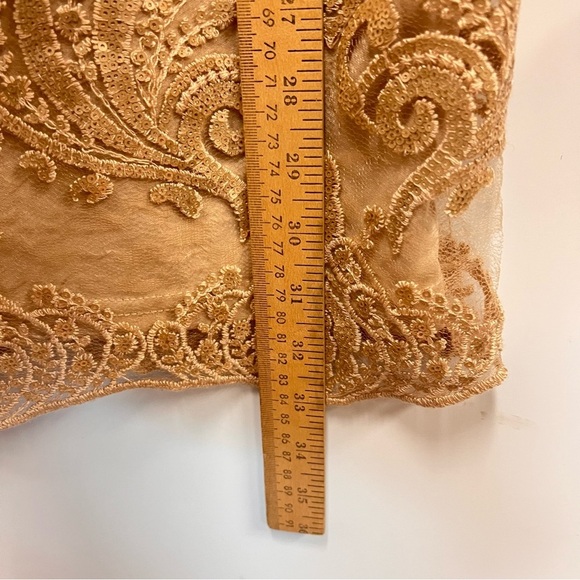 TFNC Paris Dress gold sequin sheer fully lined party mini dress size size 10 - Picture 14 of 15